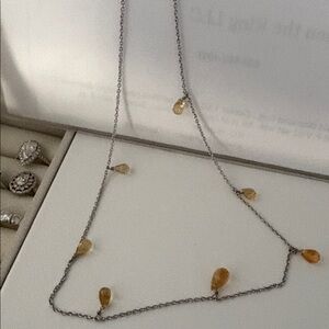 NWT, Citrine Station Necklace set in Platinum over Solid Sterling Silver